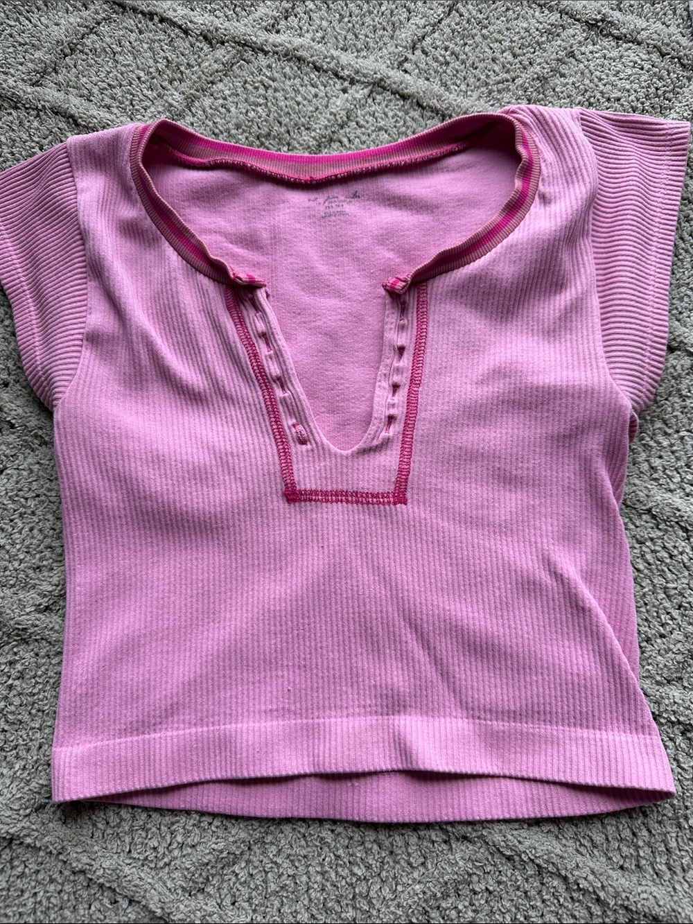 Urban Outfitters Pink Ribbed Notch V Crop Top
